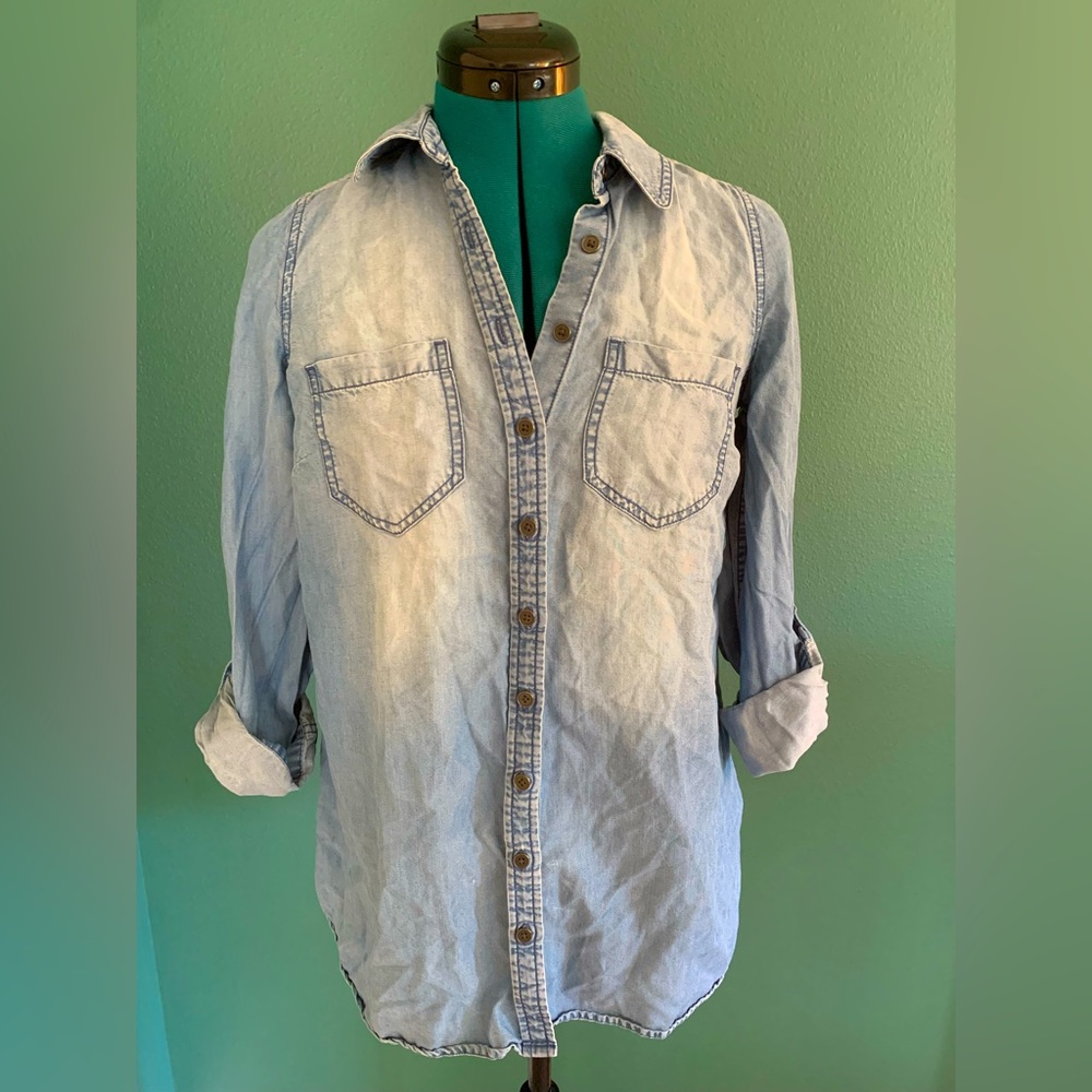 Luxe Essentials Denim Maternity Button Down Shirt